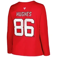 T-shirt à manches longues imprimé vieilli avec nom et numéro pour femme Jack Hughes Red New Jersey Devils