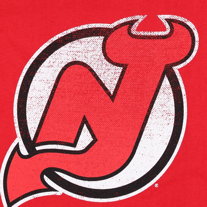 T-shirt à manches longues imprimé vieilli avec nom et numéro pour femme Jack Hughes Red New Jersey Devils