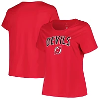 T-shirt profil rouge pour femme des Devils du New Jersey, grande taille, avec logo arqué