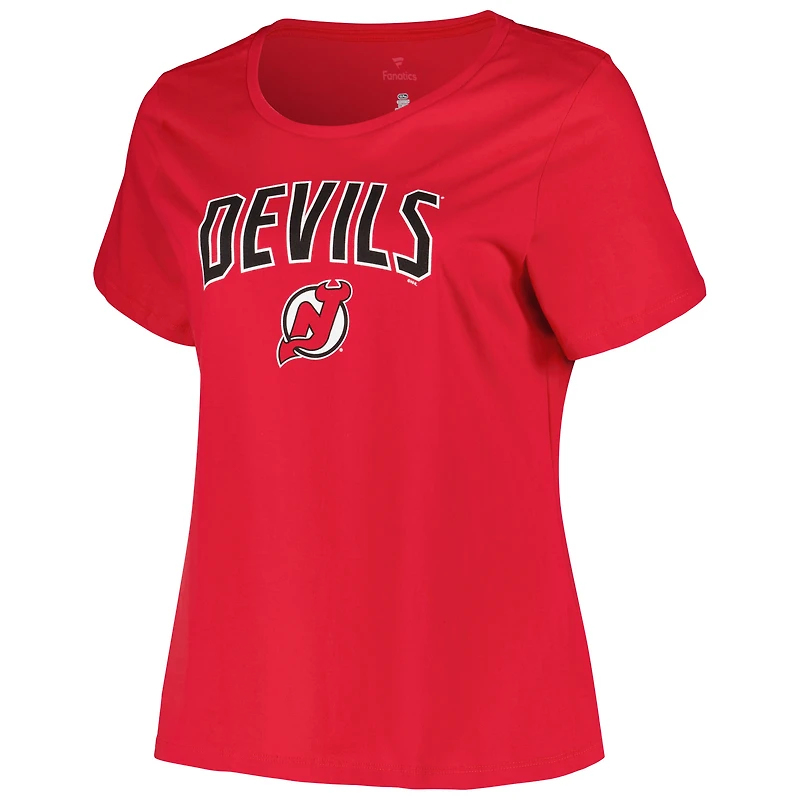 T-shirt profil rouge pour femme des Devils du New Jersey, grande taille, avec logo arqué