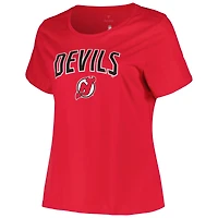 T-shirt profil rouge pour femme des Devils du New Jersey, grande taille, avec logo arqué