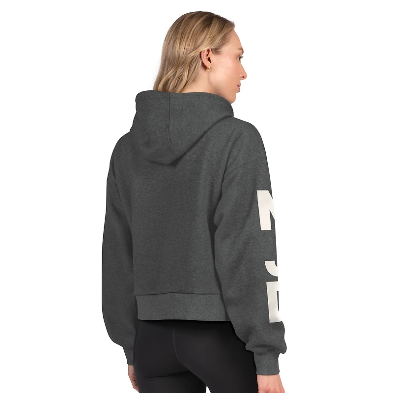 Women's Starter Heather Charcoal New Jersey Devils Star Player Cropped Fleece Hoodie