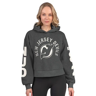 Women's Starter Heather Charcoal New Jersey Devils Star Player Cropped Fleece Hoodie