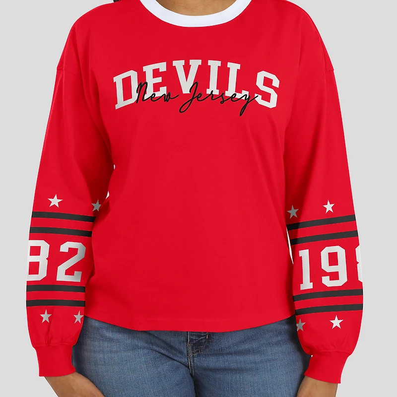 T-shirt de sport à manches longues rouge New Jersey Devils la marque WEAR by Erin Andrews pour femmes