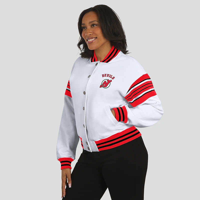 Women's WEAR by Erin Andrews White/Red New Jersey Devils Full-Snap Fleece Sweatshirt Jacket