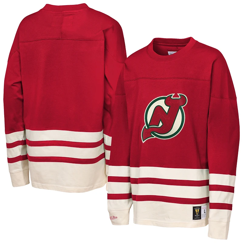 Haut à manches longues épais point de chaîne rouge des Devils du New Jersey Mitchell & Ness pour jeunes