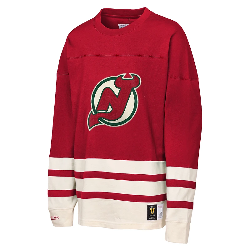 Haut à manches longues épais point de chaîne rouge des Devils du New Jersey Mitchell & Ness pour jeunes