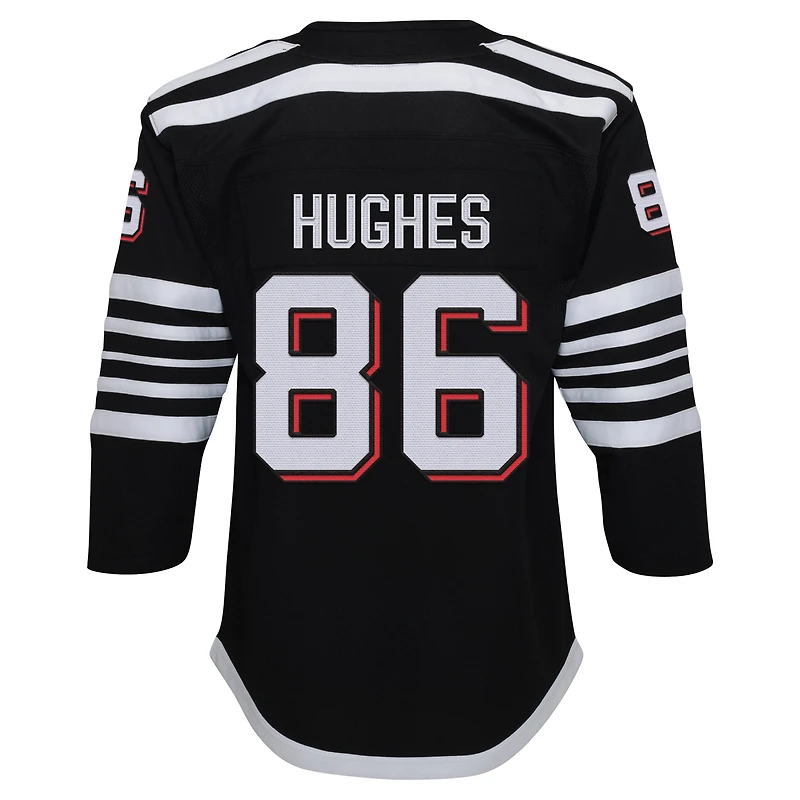 Maillot de joueur premier ministre alternatif des Devils du New Jersey noir Jack Hughes pour jeune