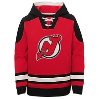 Youth Jack Hughes Red New Jersey Devils Ageless Must-Have V-Neck Name & Number Pullover Hoodie