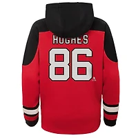 Youth Jack Hughes Red New Jersey Devils Ageless Must-Have V-Neck Name & Number Pullover Hoodie