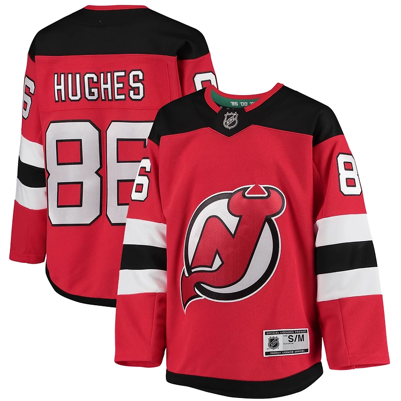 Maillot domicile Premier Player Jack Hughes rouge des New Jersey Devils pour jeunes