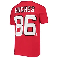 T-shirt rouge avec nom et numéro de joueur des Devils du New Jersey pour jeune Jack Hughes