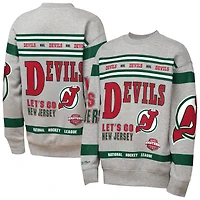 Sweat-shirt à col rond en polaire imprimé intégral Mitchell & Ness gris chiné pour enfant, motif New Jersey Devils