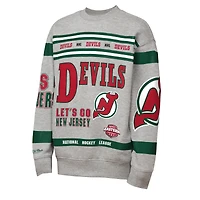 Youth Mitchell & Ness Heather Gray New Jersey Devils Allover Print Fleece Crewneck Sweatshirt