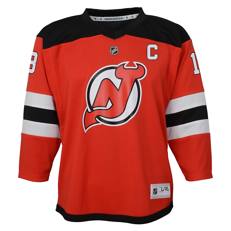 Maillot de joueur réplique à domicile du capitaine des Devils New Jersey pour les jeunes Nico Hischier Red