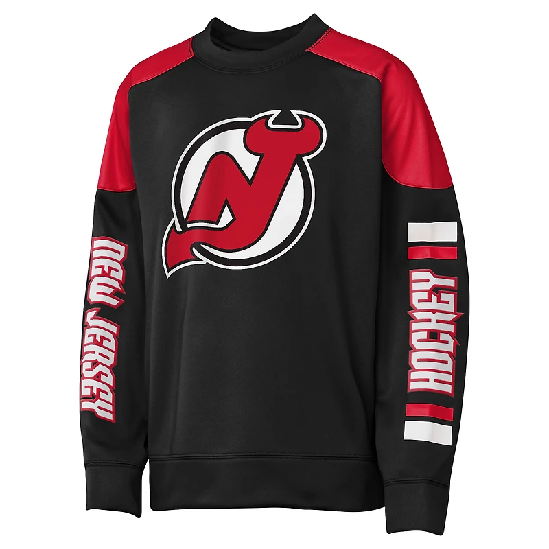 Sweat-shirt ras du cou noir avec nom et numéro de la meilleure défense des Devils New Jersey pour jeunes Outerstuff Jack Hughes