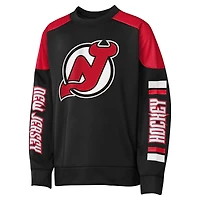 Sweat-shirt ras du cou noir avec nom et numéro de la meilleure défense des Devils New Jersey pour jeunes Outerstuff Jack Hughes