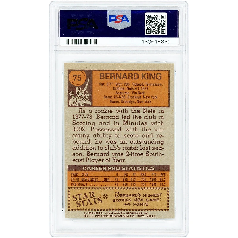 Bernard King New Jersey Nets 1978-79 Topps #75 PSA Authenticated 9 Rookie Card