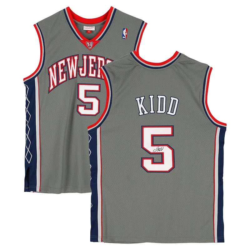 Maillot authentique Mitchell & Ness gris autographié par Jason Kidd des New Jersey Nets 2004-05