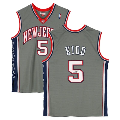Maillot authentique Mitchell & Ness gris autographié par Jason Kidd des New Jersey Nets 2004-05