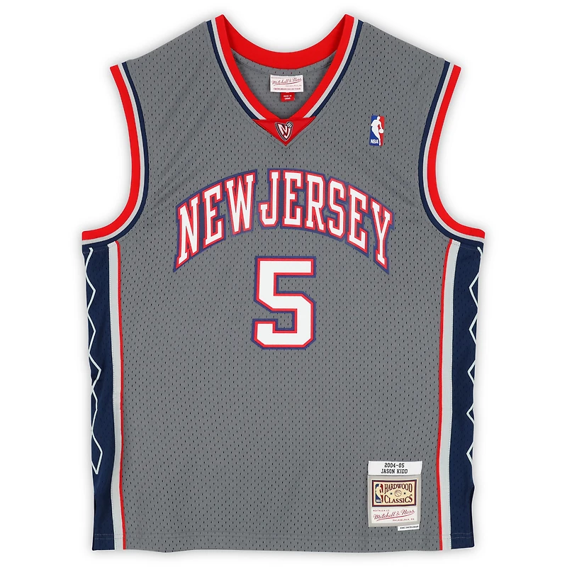 Maillot Swingman Mitchell & Ness gris autographié par Jason Kidd des New Jersey Nets 2004-05