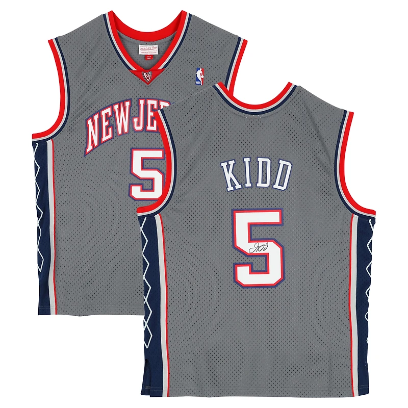 Maillot Swingman Mitchell & Ness gris autographié par Jason Kidd des New Jersey Nets 2004-05