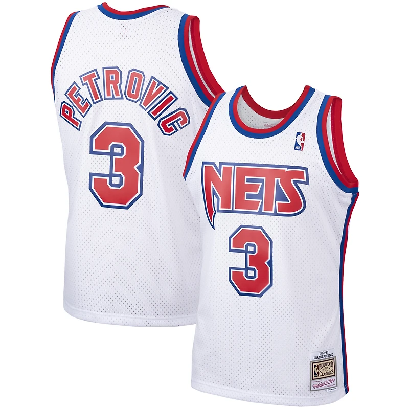 Maillot Swingman Mitchell & Ness Drazen Petrovic pour hommes, blanc, New Jersey Nets, 1992/93, Hardwood Classics
