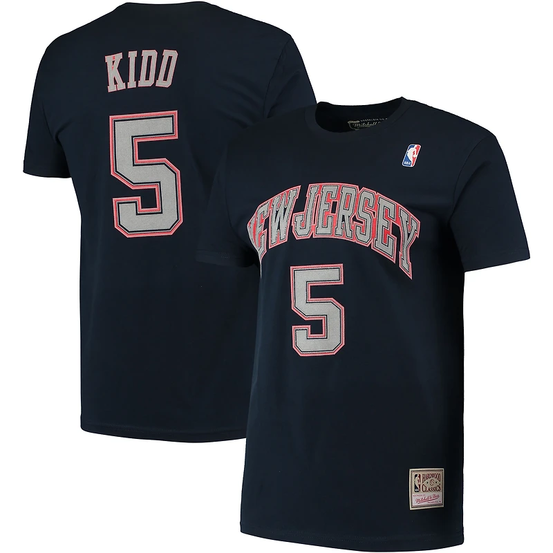 Men's Mitchell & Ness Jason Kidd Navy New Jersey Nets Hardwood Classics Stitch Name Number T-Shirt