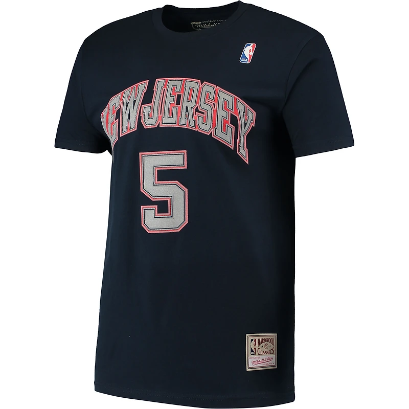 Men's Mitchell & Ness Jason Kidd Navy New Jersey Nets Hardwood Classics Stitch Name Number T-Shirt