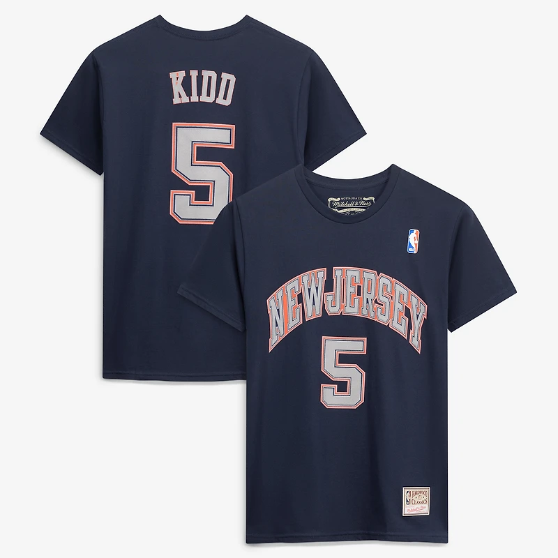 Men's Mitchell & Ness Jason Kidd Navy New Jersey Nets Hardwood Classics Stitch Name Number T-Shirt
