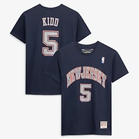 Men's Mitchell & Ness Jason Kidd Navy New Jersey Nets Hardwood Classics Stitch Name Number T-Shirt