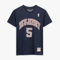 Men's Mitchell & Ness Jason Kidd Navy New Jersey Nets Hardwood Classics Stitch Name Number T-Shirt