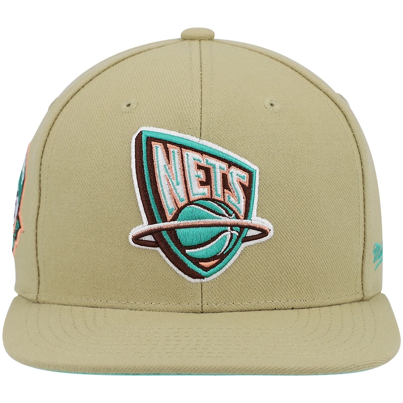 Men's Mitchell & Ness Khaki New Jersey Nets 35th Anniversary Hardwood Classics Malibu Sunrise Fitted Hat