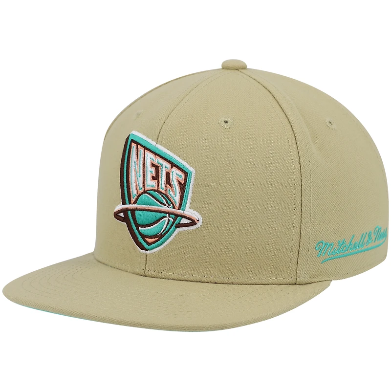 Men's Mitchell & Ness Khaki New Jersey Nets 35th Anniversary Hardwood Classics Malibu Sunrise Fitted Hat