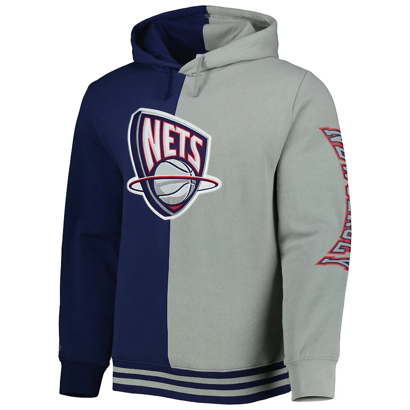 Sweat à capuche manches longues pour homme Mitchell & Ness New Jersey Nets Hardwood Classics Split bleu marine/gris