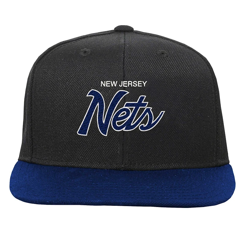 Youth Mitchell & Ness Black New Jersey Nets Team Script Snapback Hat