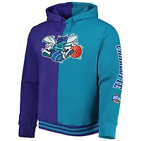 Chandail à capuchon fendu Big & Tall Hardwood Classics pour homme de Mitchell Ness violet/bleu sarcelle
