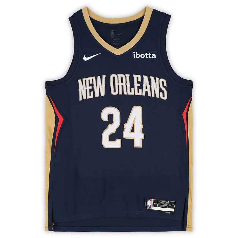 Maillot Swingman Nike Icon Edition bleu marine dédicacé par Jordan Hawkins des New Orleans Pelicans