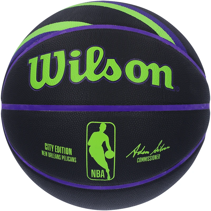 Ballon de basket-ball de collection dédicacé Wilson 2023-24 City Collector par Jordan Hawkins New Orleans Pelicans