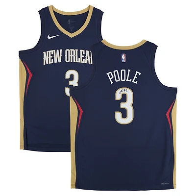 Maillot Swingman Nike Icon Edition bleu marine dédicacé par Jordan Poole des New Orleans Pelicans