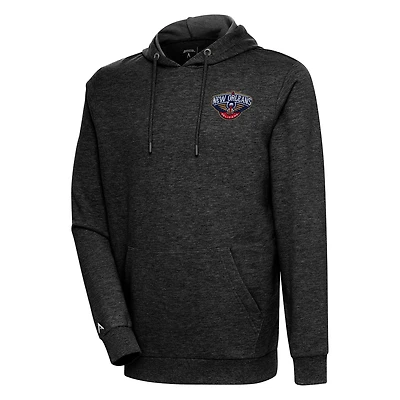Men's Antigua Heather Black New Orleans Pelicans Action Pullover Hoodie