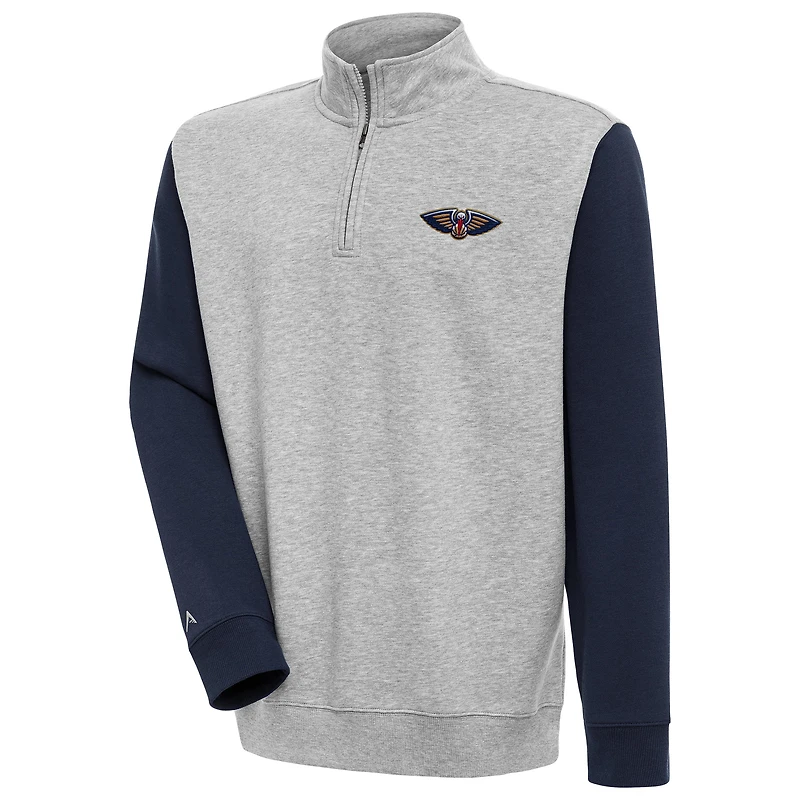 Men's Antigua  Heather Gray/Navy New Orleans Pelicans Victory Colorblock Quarter-Zip Pullover Top