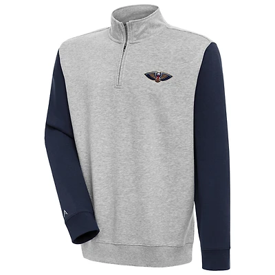 Men's Antigua  Heather Gray/Navy New Orleans Pelicans Victory Colorblock Quarter-Zip Pullover Top