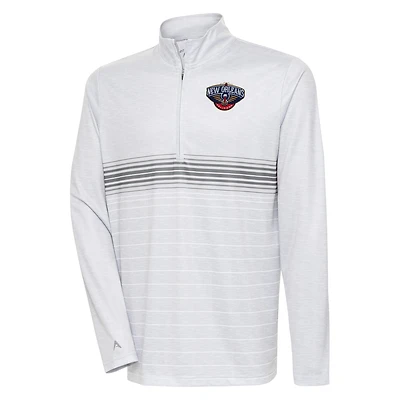 Men's Antigua Heather Gray/Steel New Orleans Pelicans Bullseye Quarter-Zip Pullover Top