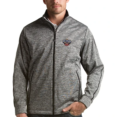 Men's Antigua Heather Gray New Orleans Pelicans Golf Full-Zip Jacket