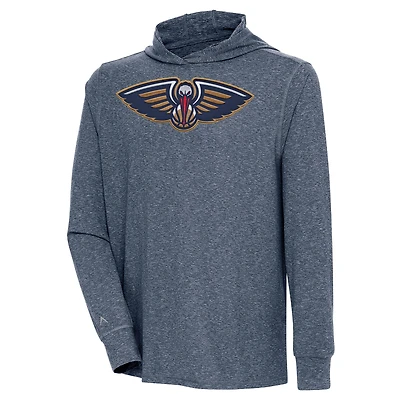 Men's Antigua  Heather Navy New Orleans Pelicans Saga Long Sleeve Hoodie T-Shirt