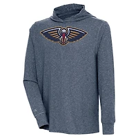 Men's Antigua  Heather Navy New Orleans Pelicans Saga Long Sleeve Hoodie T-Shirt