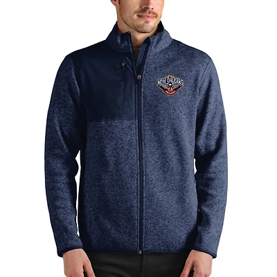 Men's Antigua Heathered Navy New Orleans Pelicans Fortune Full-Zip Jacket