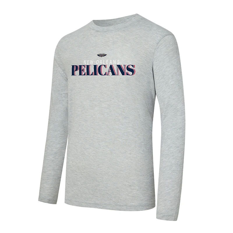 Ensemble t-shirt à manches longues et pantalon carreaux bleu marine/gris chiné New Orleans Pelicans pour homme