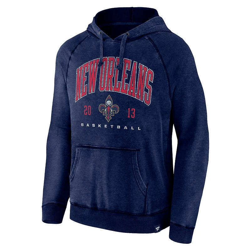 Men's Fanatics Heather Navy New Orleans Pelicans Foul Trouble Snow Wash Raglan Pullover Hoodie
